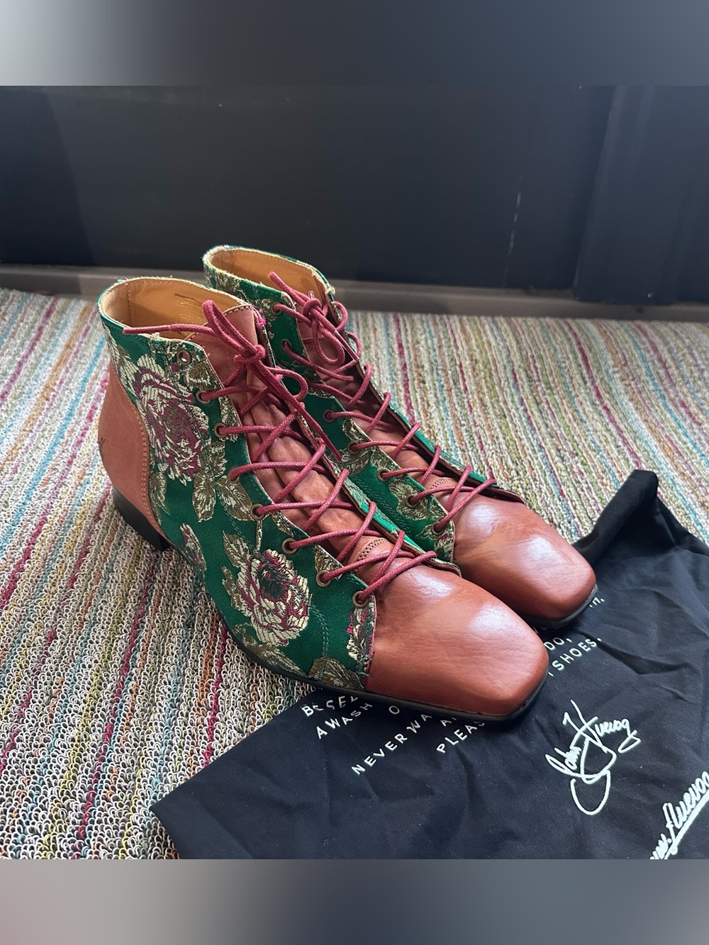 Fluevog LIKE NEW Tudor Henley green jacquard/leather lace-up-11 (fits 10.5)